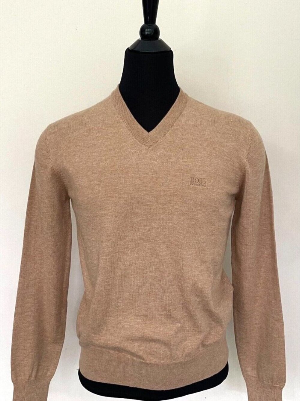 New Hugo Boss Sweater V neck Beige Camel Wool Sweater Pullover